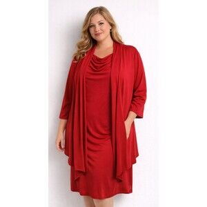 Massey's Jacket Dress Size 22 Red Color Stretch Jersey Material Comfortable Wear